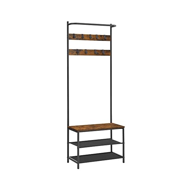 Garderobestativ med knager�kker og 2 skohylder - rustik brun