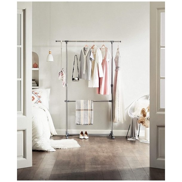 T�jstativ med 2 t�jst�nger - justerbar gr� b�jlestang p� hjul