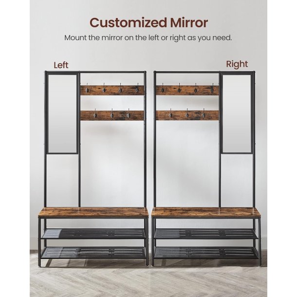 Garderobestativ til entre med bnk - tjstativ - rustik brun