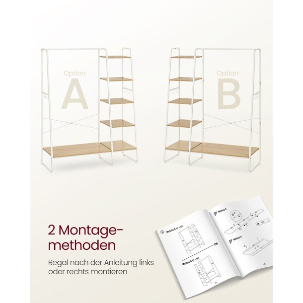 T�jstativ - hvid og brun t�jstativ med b�jlestang og 5 hylder