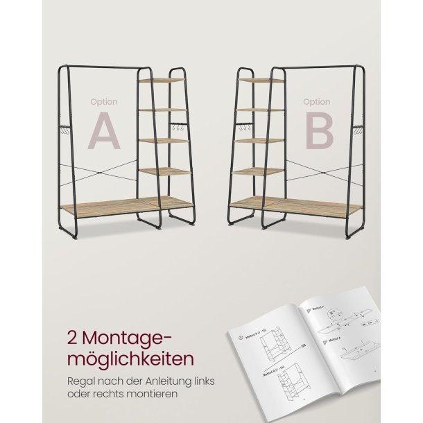 T�jstativ - sort og brun t�jstativ med b�jlestang og 5 hylder