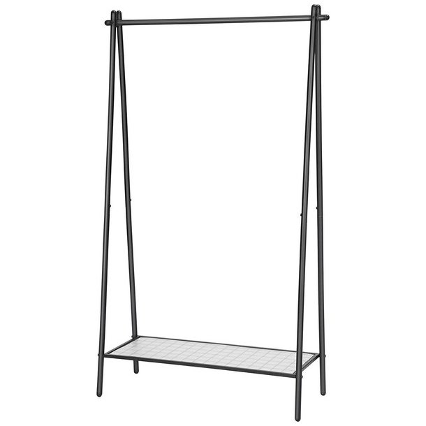T�jstativ med hylde i sort metal - t�jstang med skohylde