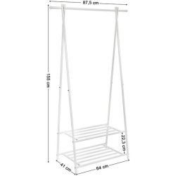 T�jstativ med hylder i hvid metal - t�jstang med 2 skohylder