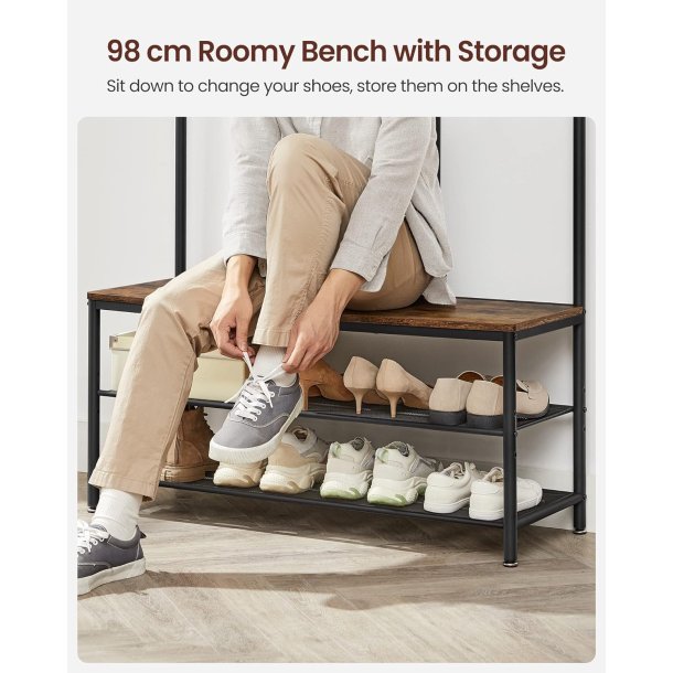 Garderobestativ til entre med bnk - tjstativ - rustik brun