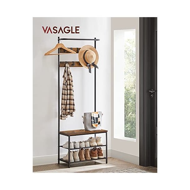 Garderobestativ med knager�kker og 2 skohylder - rustik brun