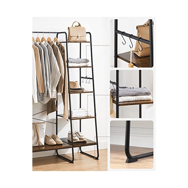 T�jstativ - rustik brun t�jstativ med b�jlestang og 5 hylder