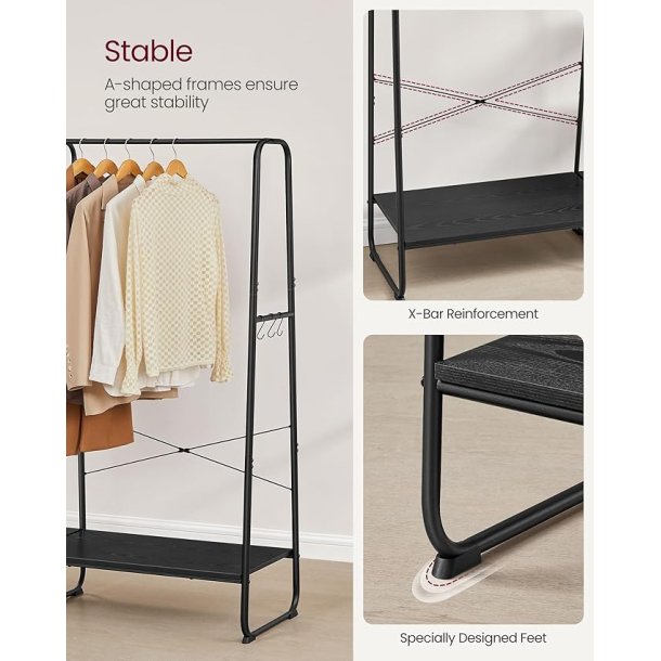 T�jstativ - sort t�jstativ med b�jlestang og 5 hylder