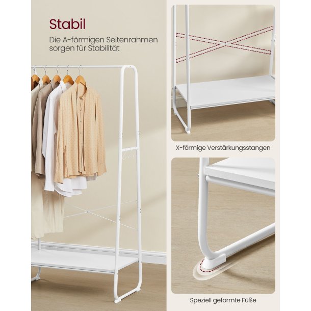 T�jstativ - hvid t�jstativ med b�jlestang og 5 hylder