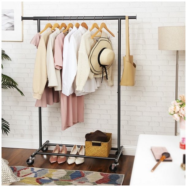 T�jstativ p� 4 hjul - kraftig sort garderobestativ til 90 kg