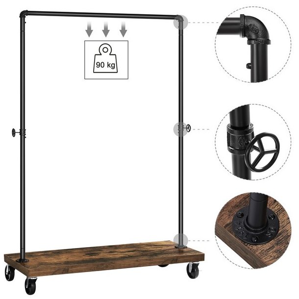 T�jstativ p� hjul - garderobestativ med hylde og t�jstang