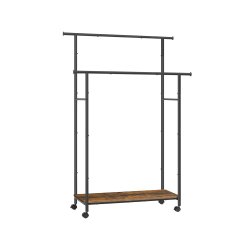 T�jstativ p� hjul med skohylde og 2 t�jst�nger - rustik brun