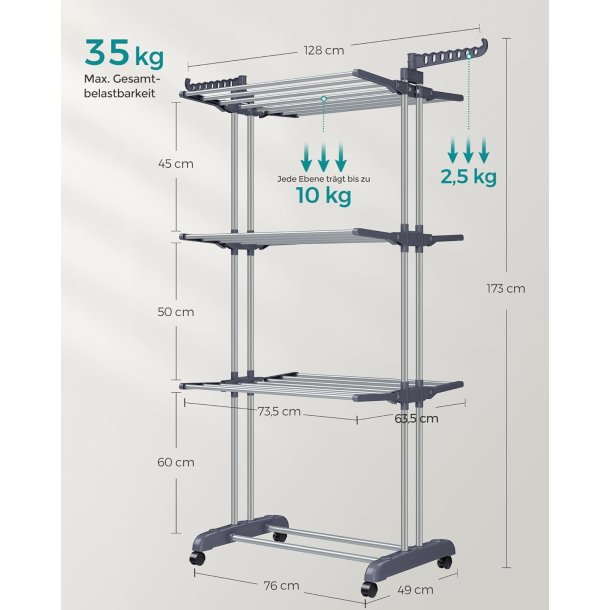 T�rrestativ til vasket�j - foldbart med vinger - gr�