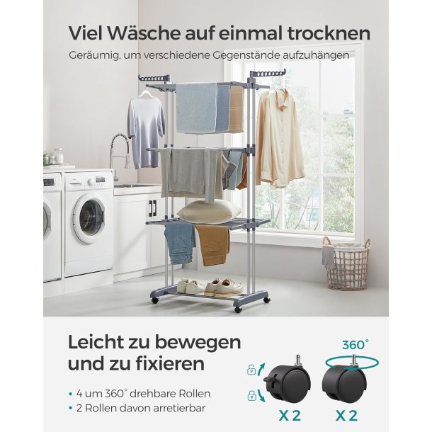 T�rrestativ til vasket�j - foldbart med vinger - gr�