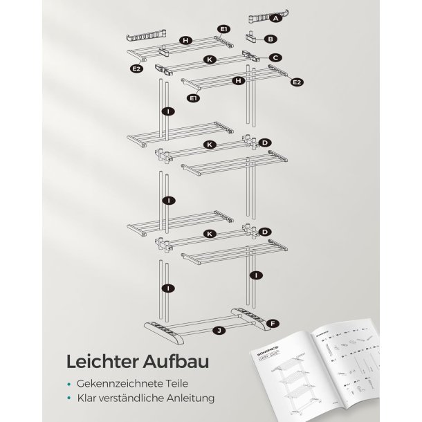 T�rrestativ til vasket�j - foldbart med vinger - gr�