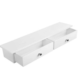 V�ghylde - hvid hylde i tr� med 2 skuffer - 65 x 15 x 10 cm