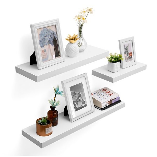 Hylde i tr� - v�gh�ngt tr�hylde - hvid v�ghylde 80 x 20 cm