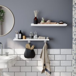 Billedhylder i tr - 2 vghngte trhylder - hvide 60 x 10 cm