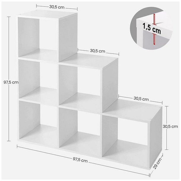 Rumdeler - fritst�ende bogreol i tr� - hvid 97,5 x 29 x 97,5