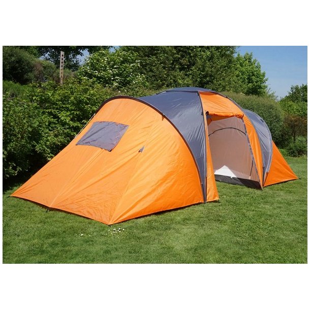 Campingtelt - 4 personers tunneltelt til camping - orange telt