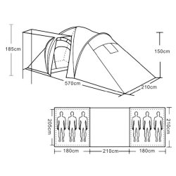 Campingtelt - 6 personers tunneltelt til camping - grnt telt