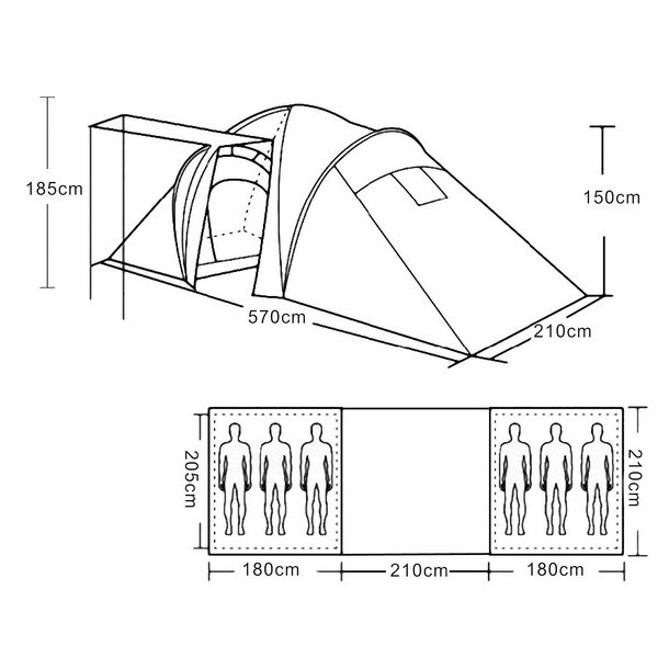 Campingtelt - 6 personers tunneltelt til camping - grnt telt