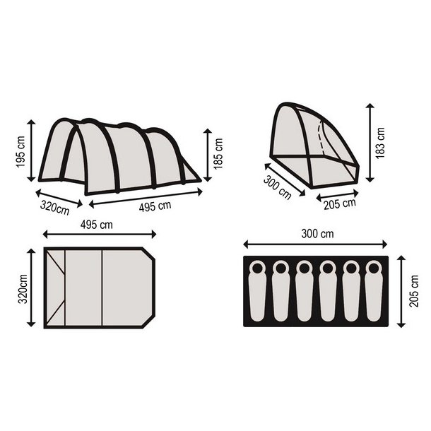 Campingtelt - 6 personers tunneltelt til camping - delbart grnt telt