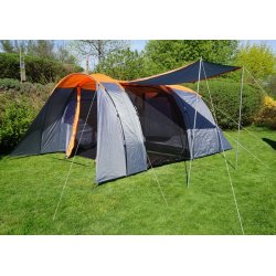 Campingtelt - 6 personers tunneltelt til camping - delbart orange telt