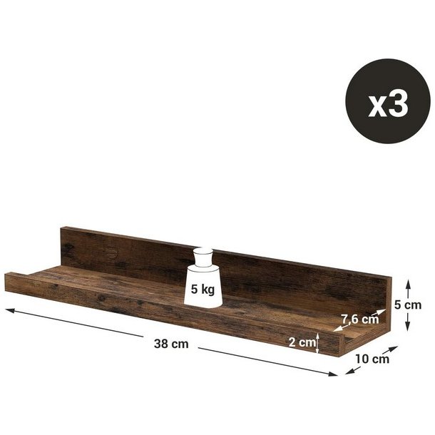 Hylder i tr� - 3 v�gh�ngte sv�vende tr�hylder - brune v�ghylder