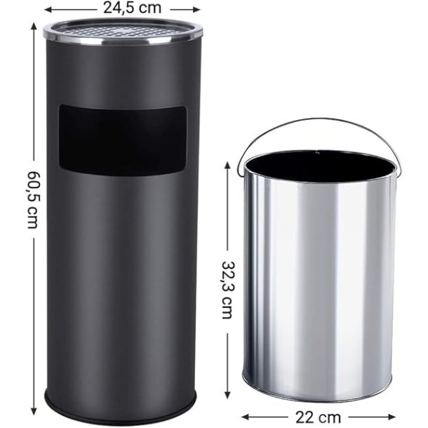 Skraldespand - udend�rs skraldespand med askeb�ger - sort