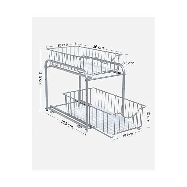 Opbevaringskurve - 2 udtrkskurve til skab og bord - gr metal