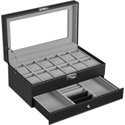 Urboks i kunstl�der - display�ske til 12 ure - smykkeskrin - sort