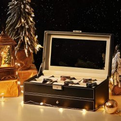 Urboks i kunstl�der - display�ske til 12 ure - smykkeskrin - sort