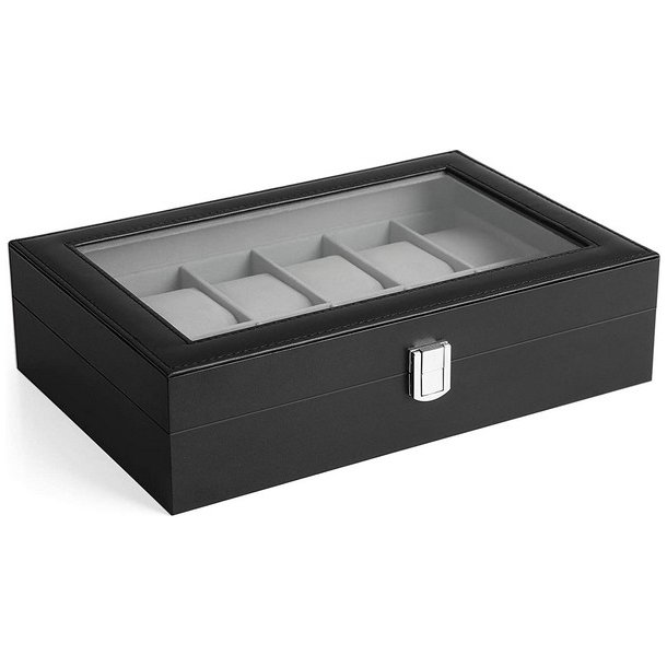 Urboks i kunstl�der - display�ske til 12 ure - sort urkasse