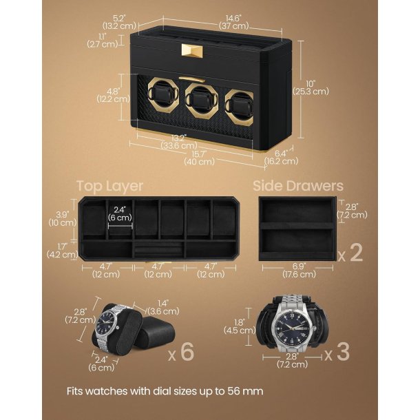 Displayske til 9 ure - urkasse til armbndsure - sort