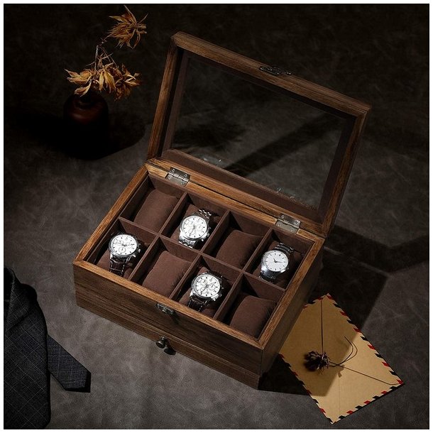 Urkasse til 8 ure i tr� - urboks og smykkeskrin - rustik brun