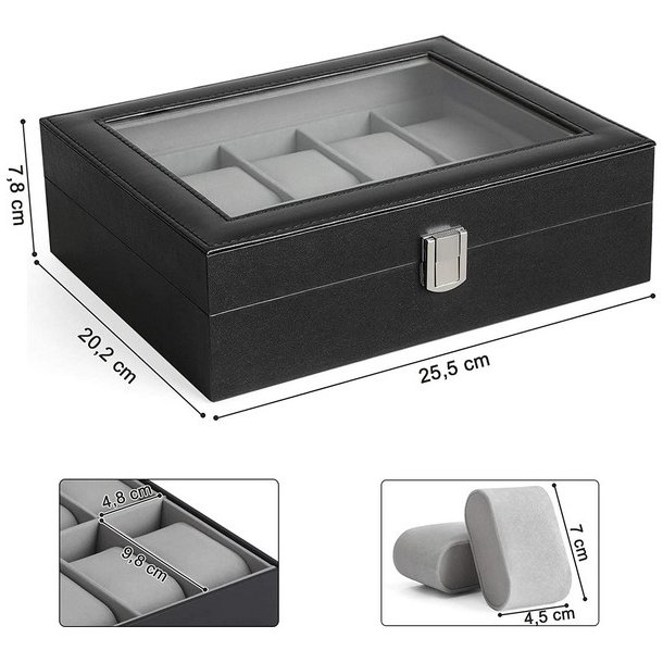 Urboks i kunstl�der - display�ske til 10 ure - sort urkasse