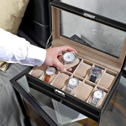 Urboks i kunstl�der - display�ske til 12 ure - smykkeskrin - sort