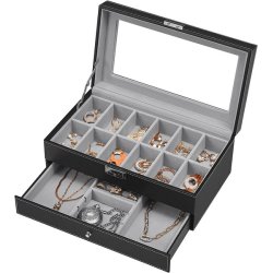 Urboks i kunstl�der - display�ske til 12 ure - smykkeskrin - sort