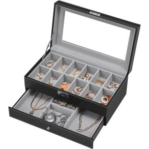 Urboks i kunstl�der - display�ske til 12 ure - smykkeskrin - sort