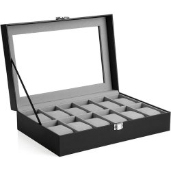 Urboks i kunstl�der - display�ske til 12 ure - sort urkasse