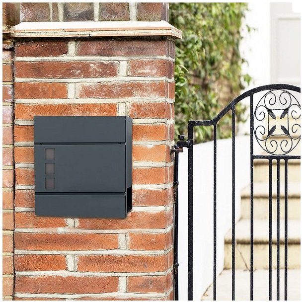 Brevkasse med avisrr - vghngt postkasse - antracit brevkasse
