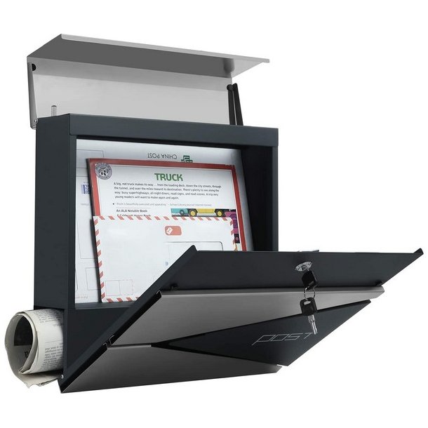 Brevkasse med avisr�r - v�gh�ngt postkasse - antracit/s�lv