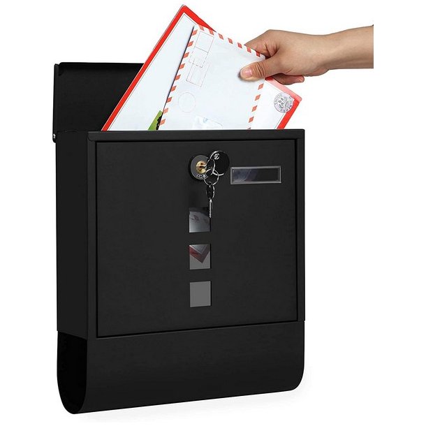 Brevkasse med avisrr - vghngt postkasse - sort brevkasse