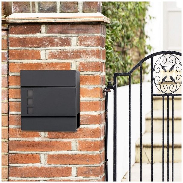 Brevkasse med avisr�r - v�gh�ngt postkasse - sort brevkasse