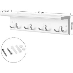 Knagerkke i tr med hattehylde og 4 dobbeltknager - hvid