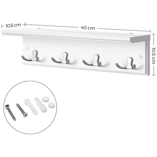 Knagerkke i tr med hattehylde og 4 dobbeltknager - hvid