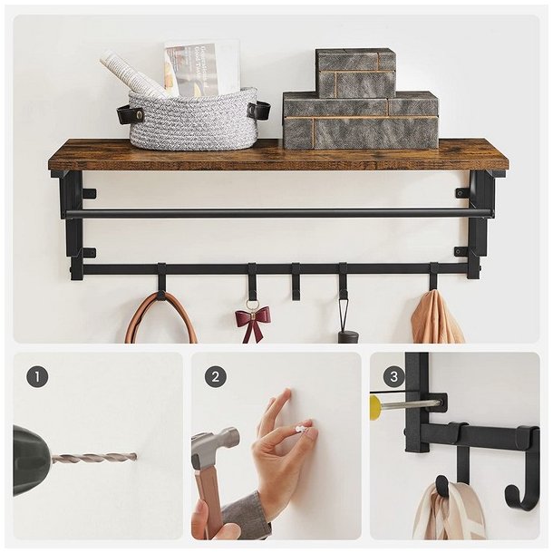 Knager�kke med hattehylde og b�jlestang 80x30 cm - rustik brun