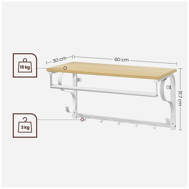 Knager�kke med hattehylde og b�jlestang 60x30 cm - brun og hvid