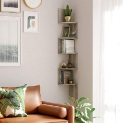 Hjrnereol - vghngt bogreol med 5 hylder - gr beige reol