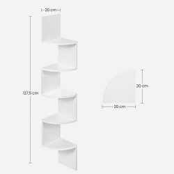 Hjrnereol - vghngt bogreol med 5 hylder - hvid reol